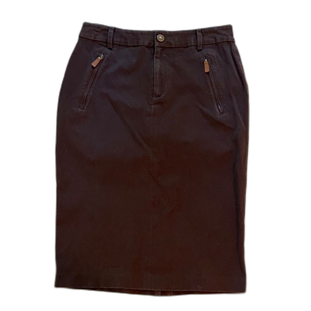 Ralph Lauren Cotton Equestrian Dark Brown Pencil Skirt with Zip Detail Sz 2